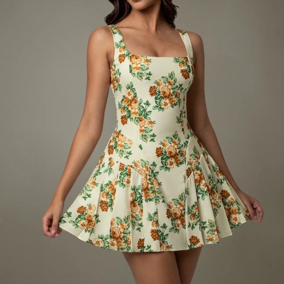 Floral Sleeveless Mini Pleated Dress - Picture 1 of 4